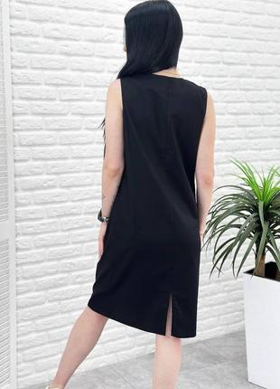 Льняное летнее черное платье туника миди без рукавов "viki"2 фото