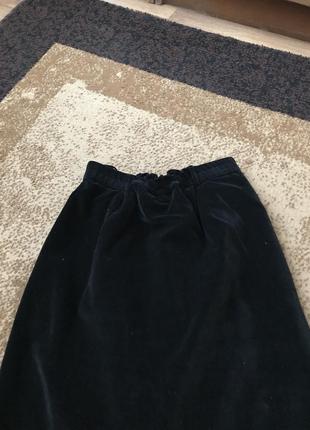 Бархатная велюровая черная юбка миди2 фото