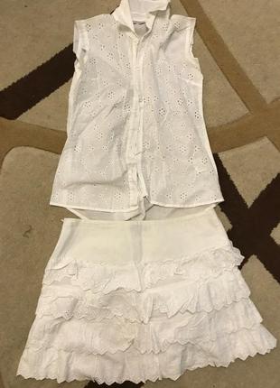 Спідниця + блузка бавовняна, шиття біла 44р (10)1 фото