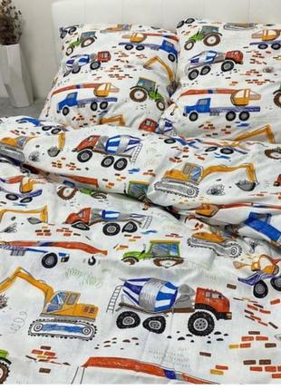 Очень качественное детское постельное белье транспорт, тракторы, экскаватор, бетономешалка, комплект постельного белья машинки