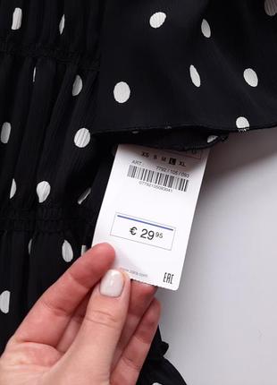 Zara блуза черная в горошек с открытыми плечами4 фото