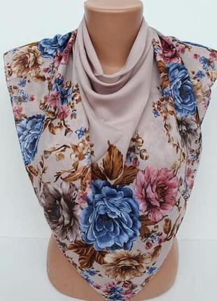Тонка легка батистова бавовняна хустка, платок, літо, з квітами, туреччина, у кольорах1 фото