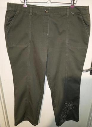 Укороченные,коттон,хаки,джинсы-капри-брюки,с вышивкой,бохо,большого размера,германия1 фото