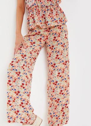 Широкие брюки в цветочный принт на высокой посадке/палаццо7 фото