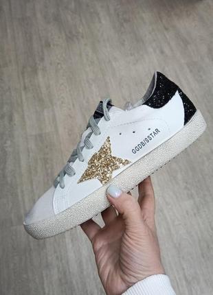 Женские кроссовки кеды белые+золота звезда голден гусь golden goose white gold star1 фото