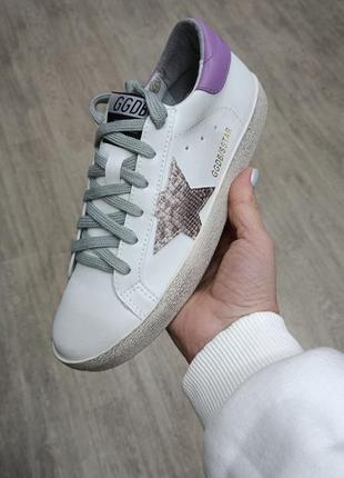 Женские кроссовки кеды белые+змиена звезда голден гуся golden goose white snake star