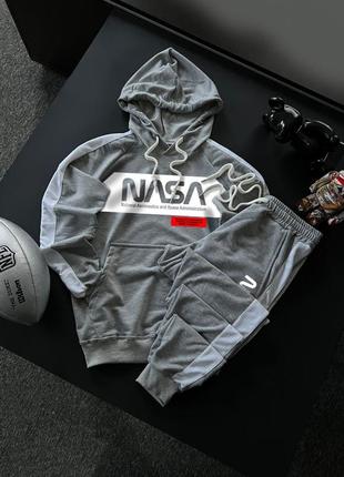 Весенний серый спортивный костюм nasa с капюшоном на манжете