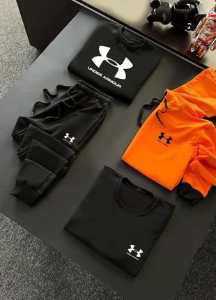 Весенний черный спортивный костюм under armour с капюшоном на манжете