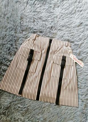 Стильная юбка стрейчевая в полоску с накладными карманами карго туречкова различные цвета и размеры5 фото