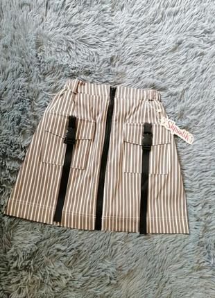 Стильная юбка стрейчевая в полоску с накладными карманами карго туречкова различные цвета и размеры8 фото