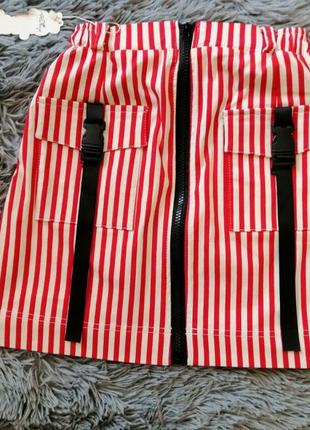Стильная юбка стрейчевая в полоску с накладными карманами карго туречкова различные цвета и размеры1 фото