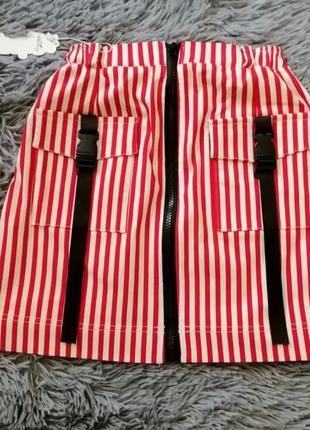 Стильная юбка стрейчевая в полоску с накладными карманами карго туречкова различные цвета и размеры3 фото