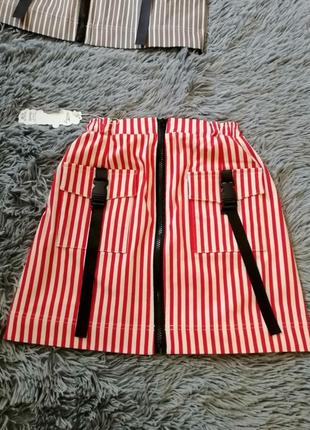 Стильная юбка стрейчевая в полоску с накладными карманами карго туречкова различные цвета и размеры2 фото
