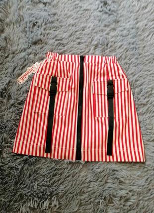 Стильная юбка стрейчевая в полоску с накладными карманами карго туречкова различные цвета и размеры7 фото