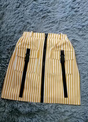 Стильная юбка стрейчевая в полоску с накладными карманами карго туречкова различные цвета и размеры10 фото