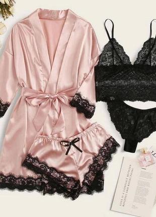 Комплект 4в1 халат із піжамою подвійною і трусики