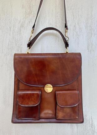 Винтажный кожаный портфель-мессенджер f.lli mugnai firenze3 фото