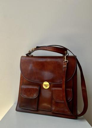 Винтажный кожаный портфель-мессенджер f.lli mugnai firenze10 фото