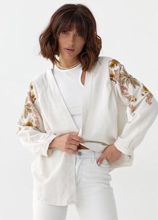 Женская рубашка кимоно с вышивкой6 фото