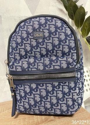 Жіночий рюкзак текстиль синій в стилі christian dior крістіан діор чорний еко шкіра2 фото