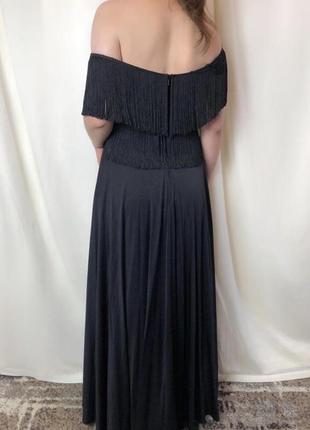 Винтажное вечернее платье с бахромой ein fink modell макси винтаж длинное платье открытые плечи и спина бахрома2 фото