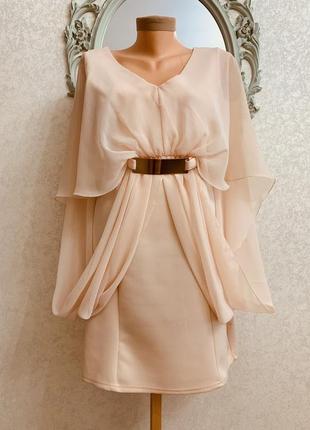 Нежное персиковое платье футляр с оригинальной драпировкой!!!2 фото