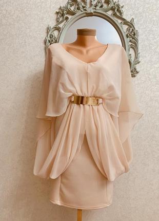 Нежное персиковое платье футляр с оригинальной драпировкой!!!3 фото