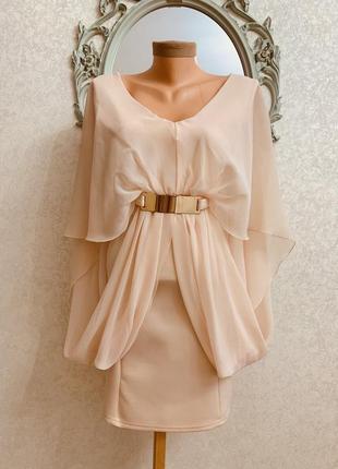 Нежное персиковое платье футляр с оригинальной драпировкой!!!4 фото