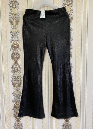 Стильные нарядные брюки клёш, чёрно-серебристые штаны2 фото