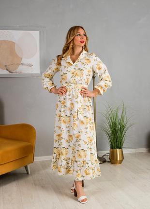 Праздничное длинное летнее женское платье в пастельных цветах, айвори 44-46, 48-50, 52-54, 56-583 фото