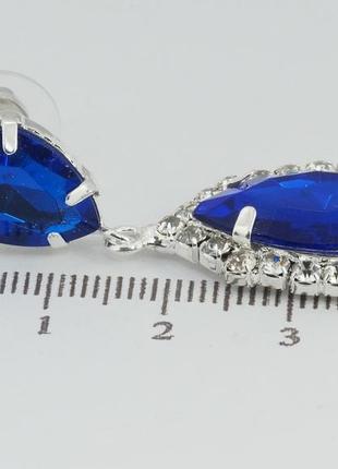 Яркая классика женские серьги "капельки в серебре с синим камнем под сапфир" - элегантный подарок девушке9 фото
