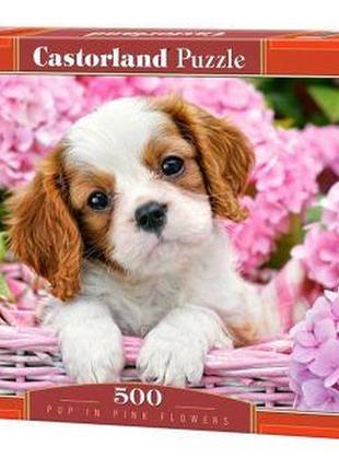 Пазлы "щенок в розовых цветках", 500 элементов