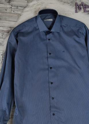 Мужская рубашка marco renci синяя в мелкую полоску размер 48 l2 фото