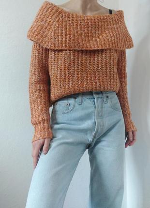 Морковный свитер на плече джемпер only свитер с открытыми плечами джемпер пуловер реглан лонгслив кофта укороченный свитер оверсайз3 фото