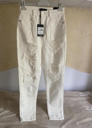 Белые джинсы высокая посадка рваные рваные рваные джинсы высокая посадка missguided2 фото