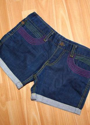 Супер / джинсовые шорты короткие синие с разноцветными строчками5 фото