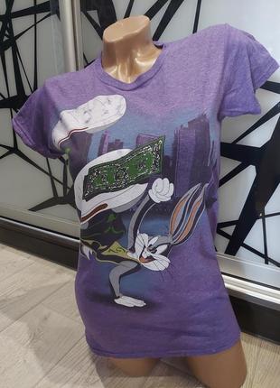 Крутая футболка  luney tunes с кроликом багс бани сиреневый меланж 44-4810 фото