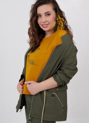 Легкий женский жакет из льна алиса хаки5 фото