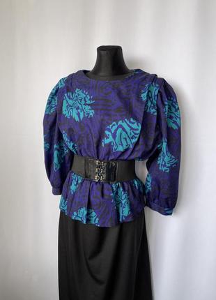 Винтаж платье 80 с баской фиолетовое чёрные2 фото