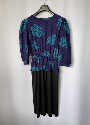 Винтаж платье 80 с баской фиолетовое чёрные5 фото