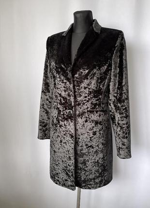 Nvsco черный бархатный нарядный концертный пиджак жакет удлинённый черный бархат сюртук готик1 фото