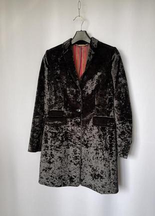 Nvsco черный бархатный нарядный концертный пиджак жакет удлинённый черный бархат сюртук готик4 фото