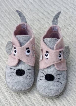 Тапочки высокие войлочные натуральные на липучке мышки 🐭🐭 elefanten (германия)