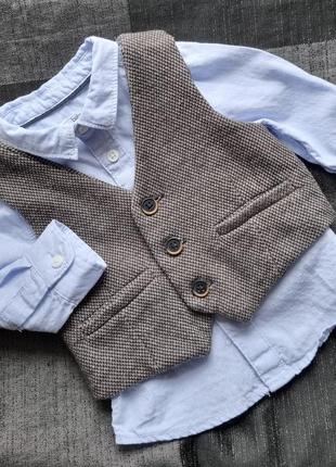 Костюм модная голубая хлопковая рубашка и серая жилетка для мальчика малыша 62 c&amp;a рубашка