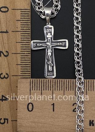 Комплект! серебряная цепочка с крестиком на жестком ушке. мужской кулон и цепь из серебра 9253 фото