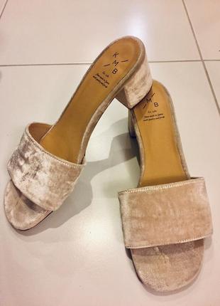 Мюлі шльопанці шкіра + оксамит