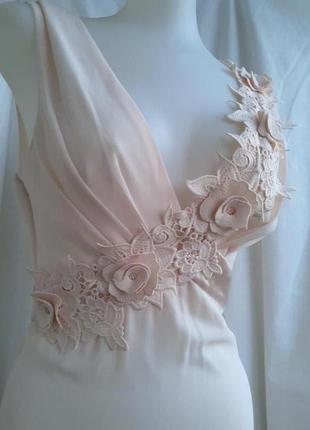 Жіноче довге пудрове плаття з мереживом. випускна, весільна сукня вишивка вишиванка фотосесія