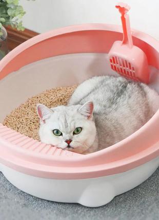 Кошачий туалетный лоток с лопаткой (розовый) р-р s - 40*36*18см