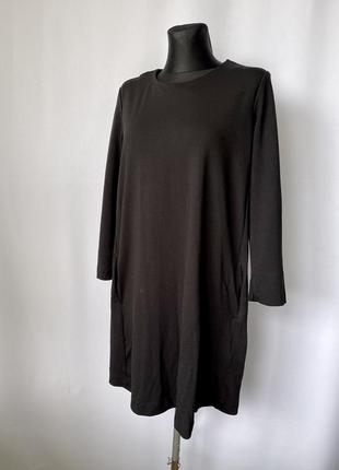 H&m базовое черное платье с карманами с рукавами плотная ткань2 фото