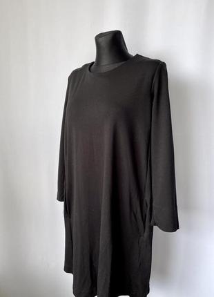 H&m базовое черное платье с карманами с рукавами плотная ткань7 фото